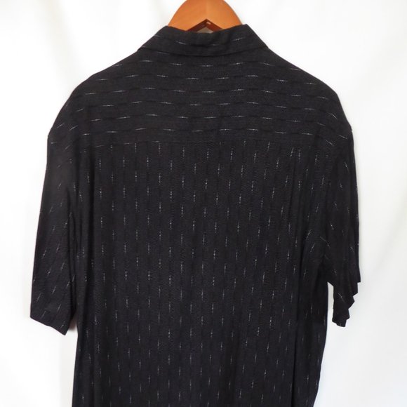 HAGGAR BRAND MENS BLACK CREAM DOTTED PATTERN SHIRT (PRE-OWNED) LARGE - Picture 2 of 7
